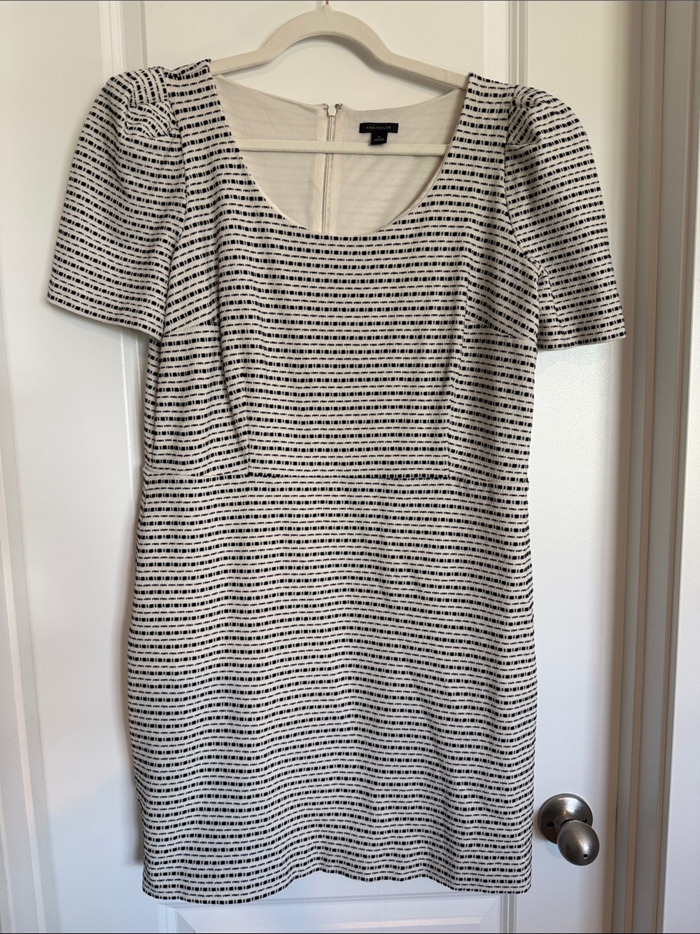 Ann Taylor Cream and Black Striped Scoop Neck Mini Dress